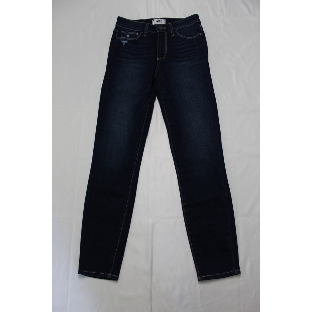 PAIGE Hoxton Ankle High Rise Skinny Jeans Dark Indigo‎ Distressed Size 25